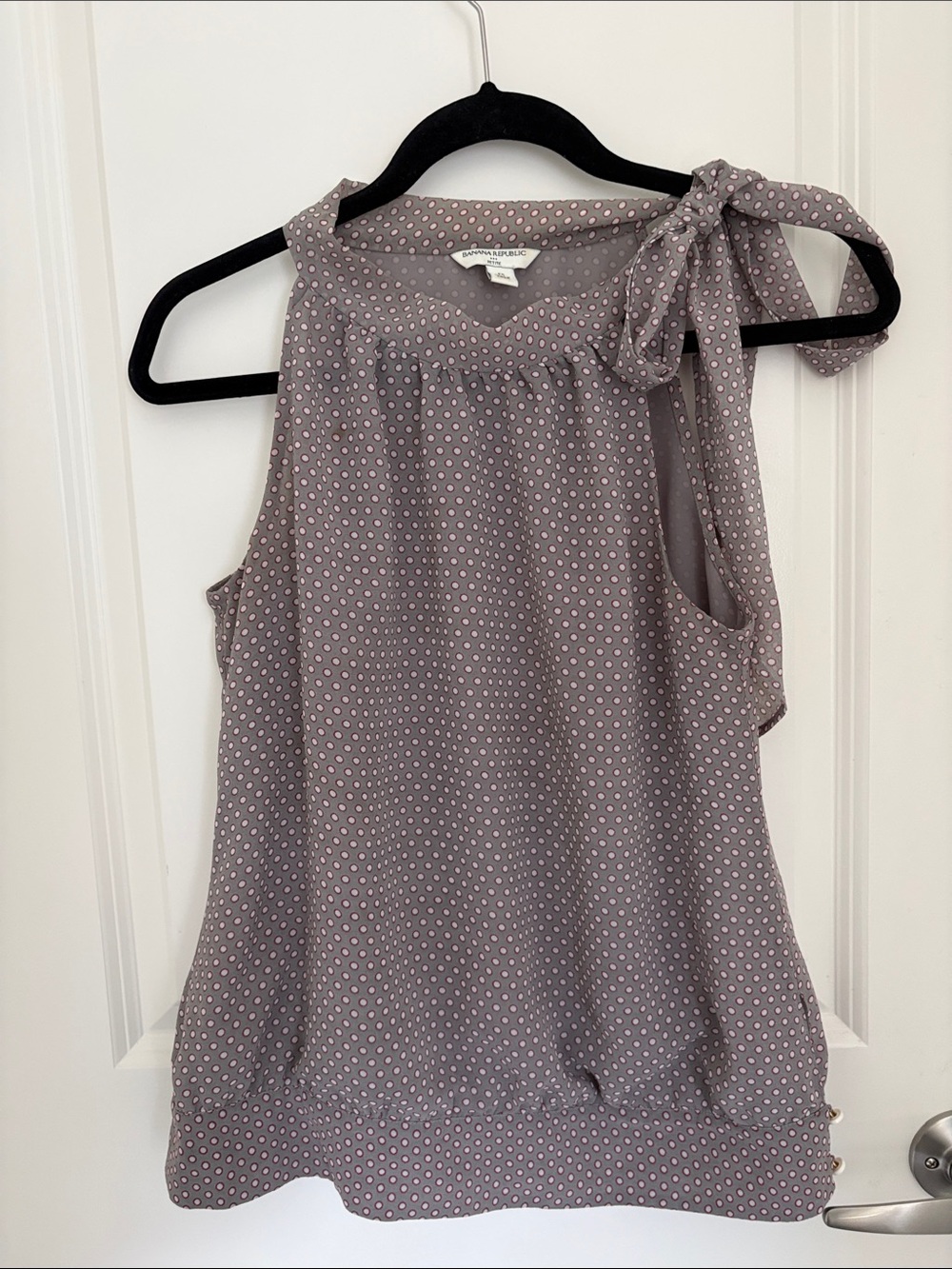 Banana Republic Mauve Polka Dot Tie-Shoulder Sleeveless Top